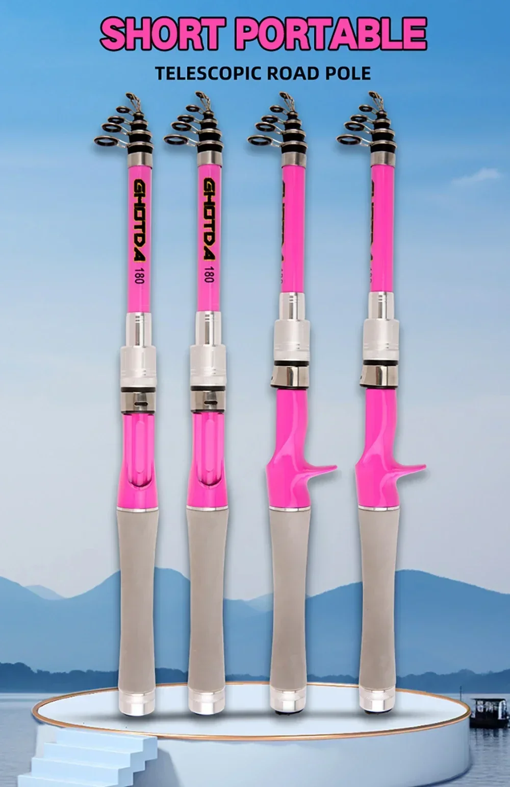 Rosa Angelruten-Set Mini Teleskop-Köderstange 1,5-2,4M Spinnrolle Max. Bremskraft 8KG Set mit Schnur Köder Komplettset für Anfänger – Detail 1