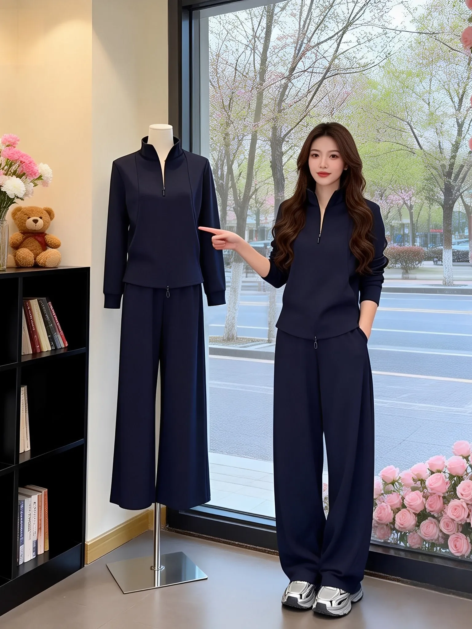 

Модный женский комплект в корейском стиле: кардиган с полуоткрытой застежкой и широкие брюки, новинка весна-осень, комплект из двух предметов