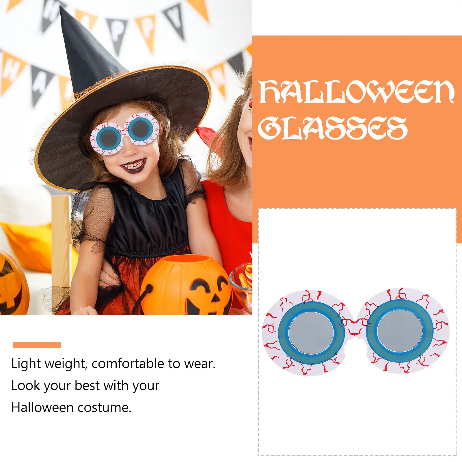 

2Pcs Halloween Themed Eyeglasses Fun Shape Lightweight Festival Props Costume Party Accessories Costume Party Prop