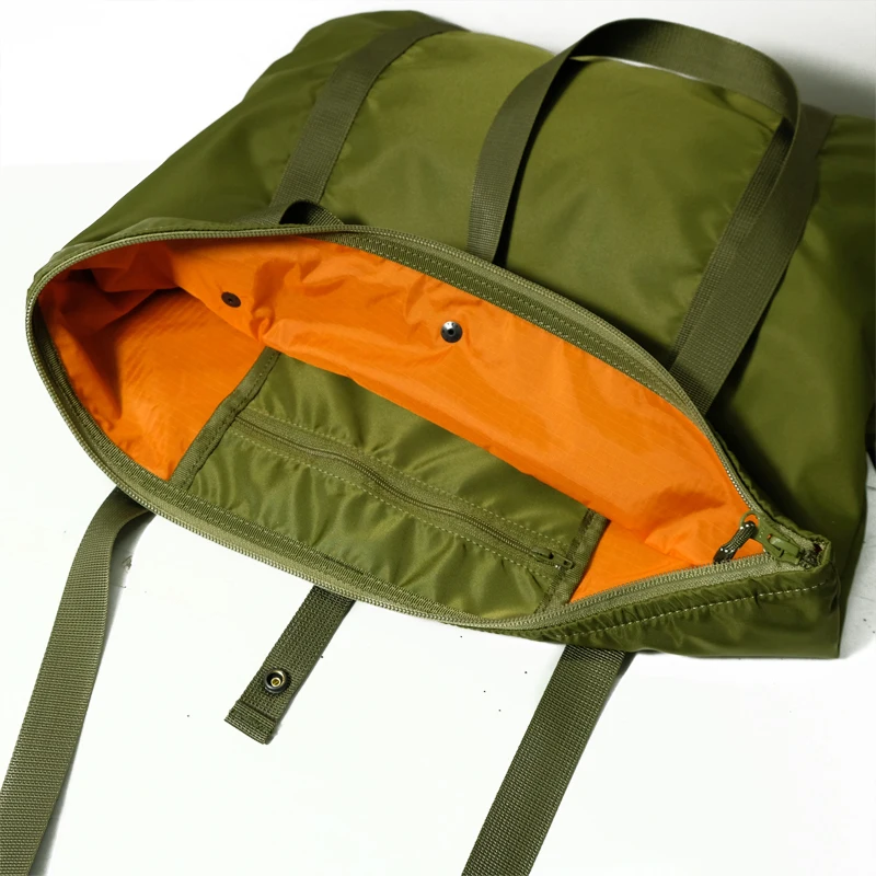 Bolsa de almacenamiento impermeable de nailon reciclado, bolso portátil plegable de gran capacidad, bolso de mano ligero de estilo militar Vintage para hombres y mujeres