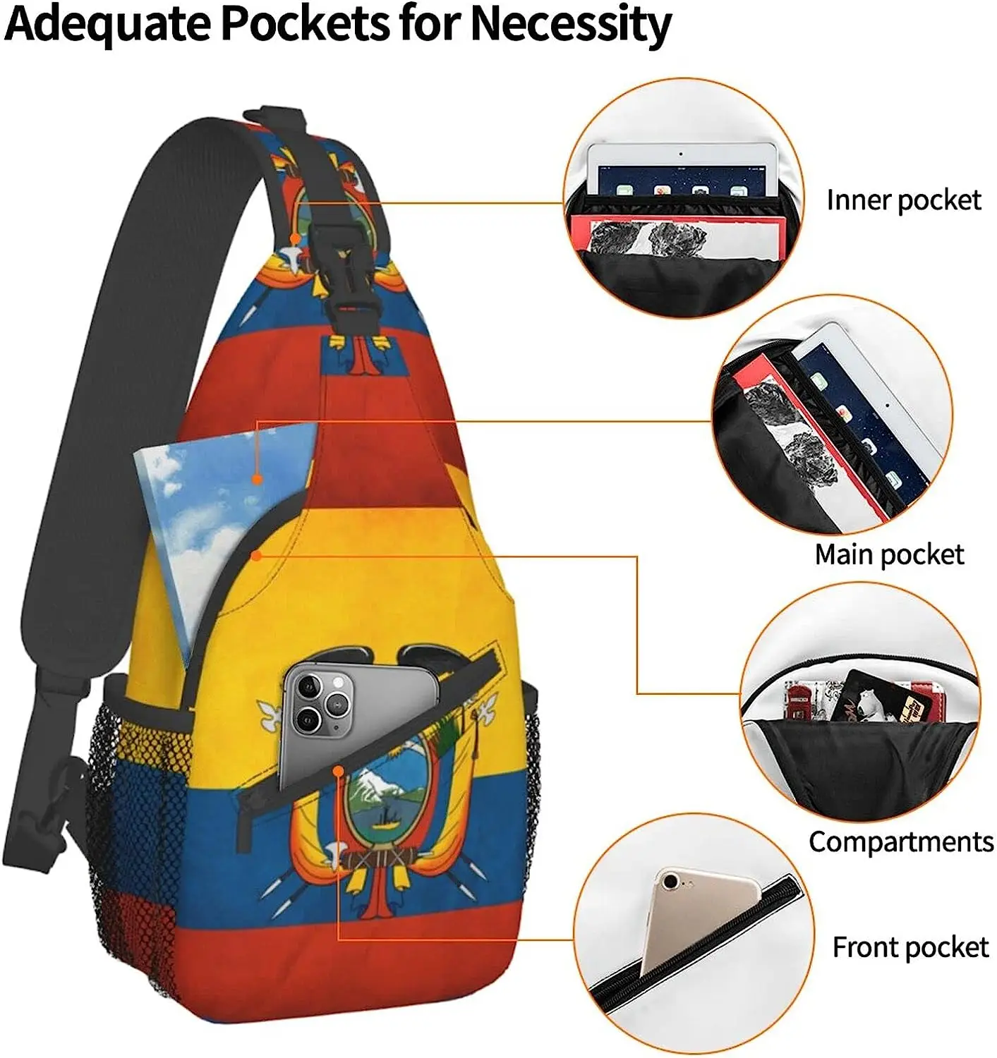 Ecuador Flag Hiking Daypacks Cross-body Sling Backpack for Men Women Outdoor Cycling Hiking Travel