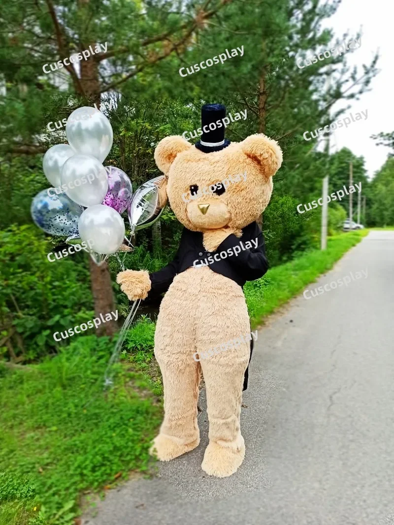 Christmas Brown Teddy Bear Black Suit Halloween Mascot Costume Animal Mascot Costume