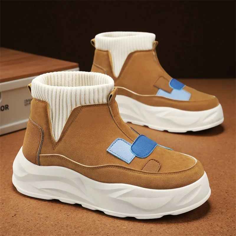 

British Style Platform Motorcycle Boots Man Fashion Design High Top Shoes Men Comfort Slip-On Men's Ankle Boots botas de hombre