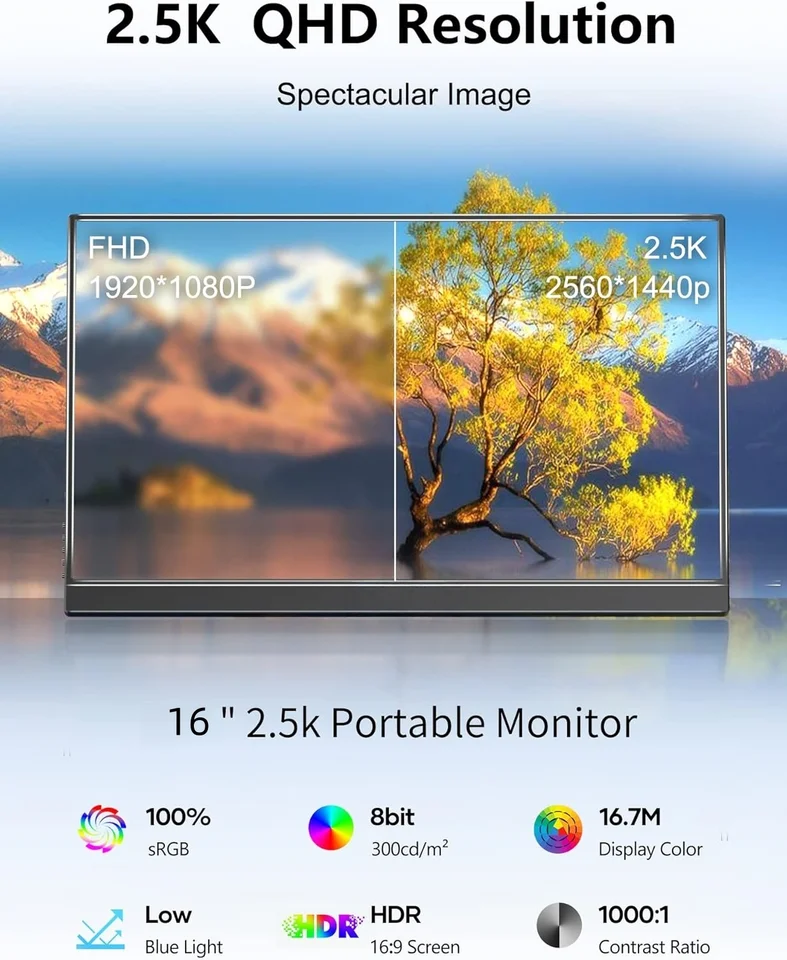 UPERFECT 2K 16インチポータブルモニター 144Hz 400Nit VESA対応