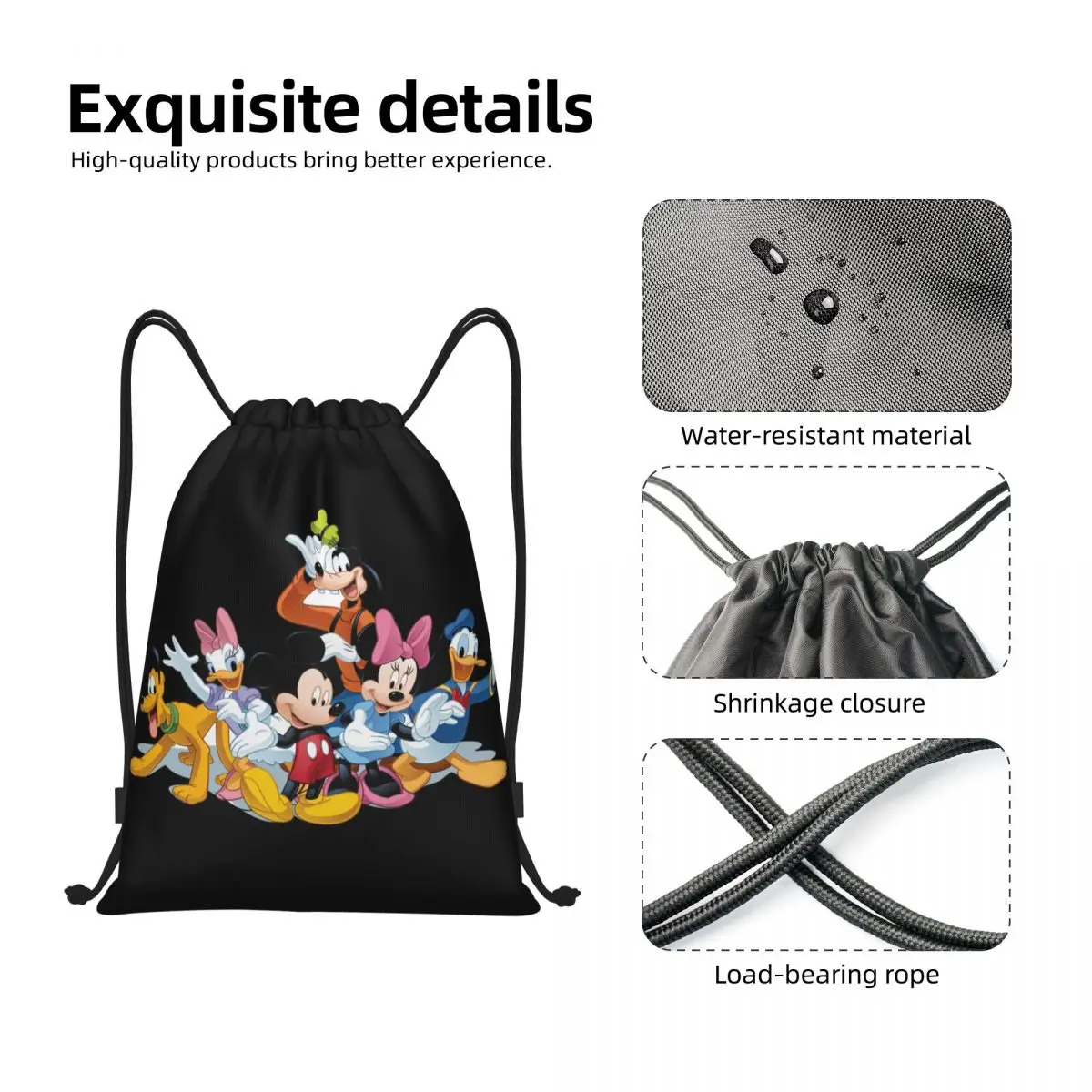 Custom Mickey Mouse Minnie Drawstring Backpack Women Men Sport Gym Sackpack Foldable Disney Cartoon Training Bag Sack