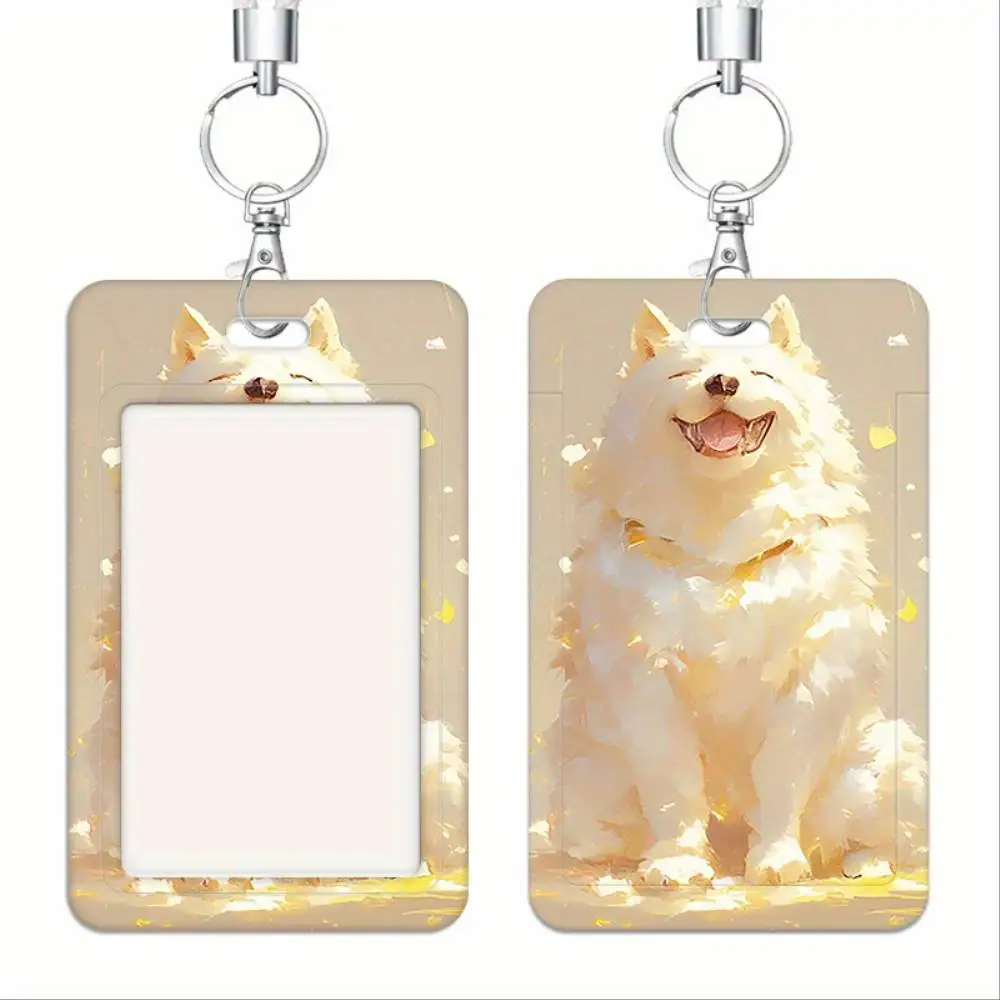 Happy Doggo ID Card Holder Plastic Card Case Holds 2 Cards For Doctor Nurse Student Bank Access Badge