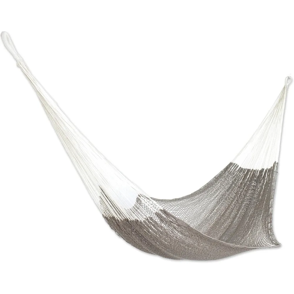 

Grey Hand Woven Cotton Mayan 1 Person Rope Hammock with Hanging Accessories, Ashen Beach' (Single)