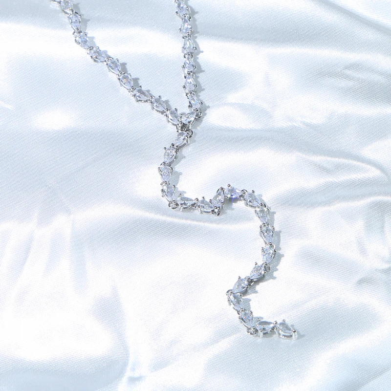New Waterdrop Cz Long Statement Necklace With Crystal Lariat Choker Sparking Tennis Chain Necklaces For Women Wedding Jewelry