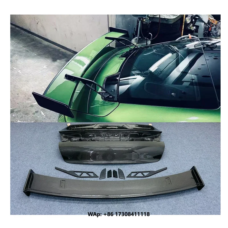 Dry Carbon Fiber Double Deck Polished Finish Racing Spoiler Wing   Taycan 2019-2023 Car Rear Trunk Lip Spoiler Kits