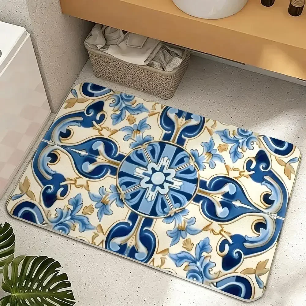 Persian Rug Pattern Floor Mat Diatomite Floor Mat Fast Drying Odor Resistant Non Slip Bath Kitchen Mat