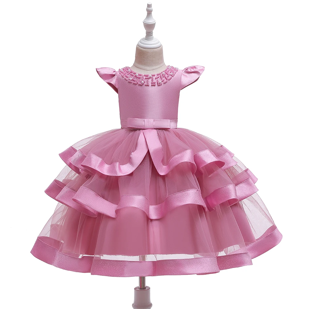 

Girs Party Dresses 5 Colors 80cm-140cm Short Sleeve Children Skirt Beading Princess Ball Gown Wedding Birthday Vestidos