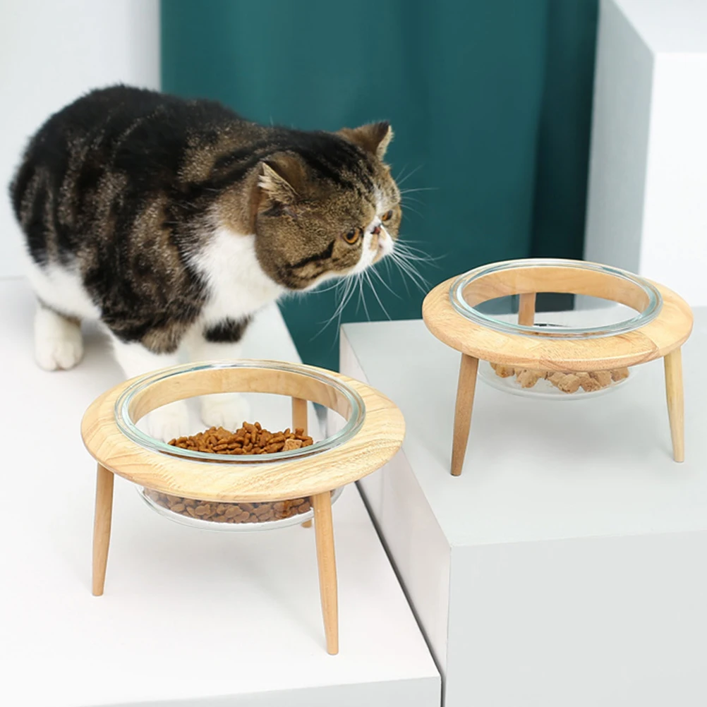 

1 Set Glass Khaki Elevated Design Durable Pet Feeding Bowl Water Dispenser For Cats Dogs High Base Cat Bowl Pet Feeding Supplies