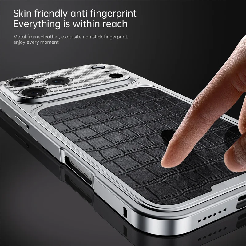 

Aluminum Alloy Frame Magnetic Phone case For iPhone 17 16 Pro Max 17 16 Pro For Magsafe Leather Textured Back Panel Phone Cover