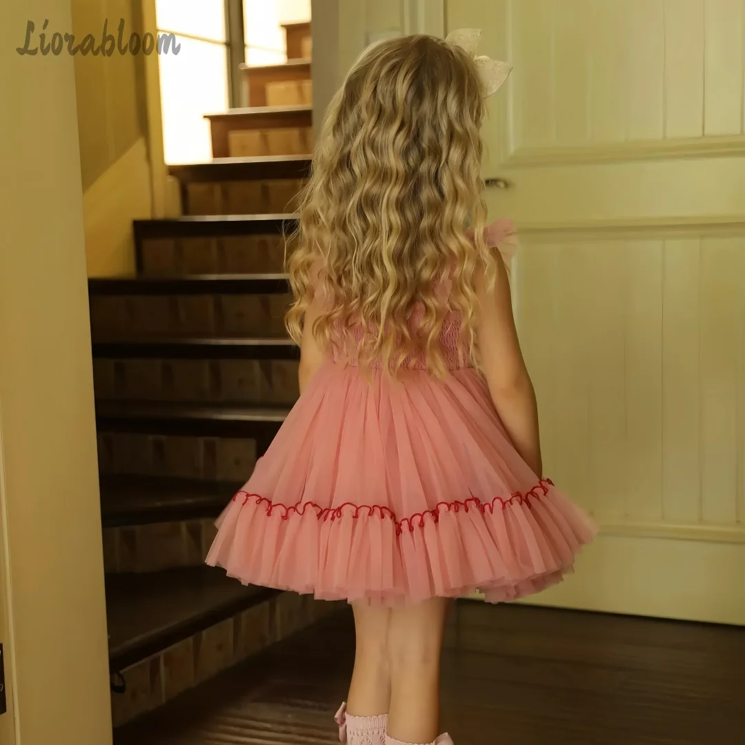 Abito in tulle rosa per ragazze, da indossare tutti i giorni, sopra il ginocchio, abito da damigella d'onore, abito da ballo, abito da cerimonia nuziale