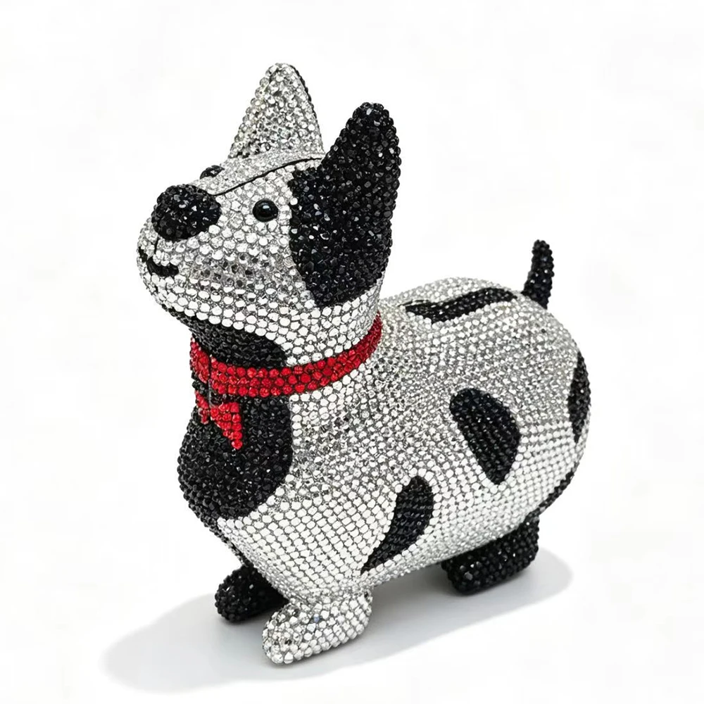 New White/Black Puppy Diamond Evening Bags Women Wedding  Lady Purse Bridal Crystal Purses Handbag Cocktail Clutch Party Bags