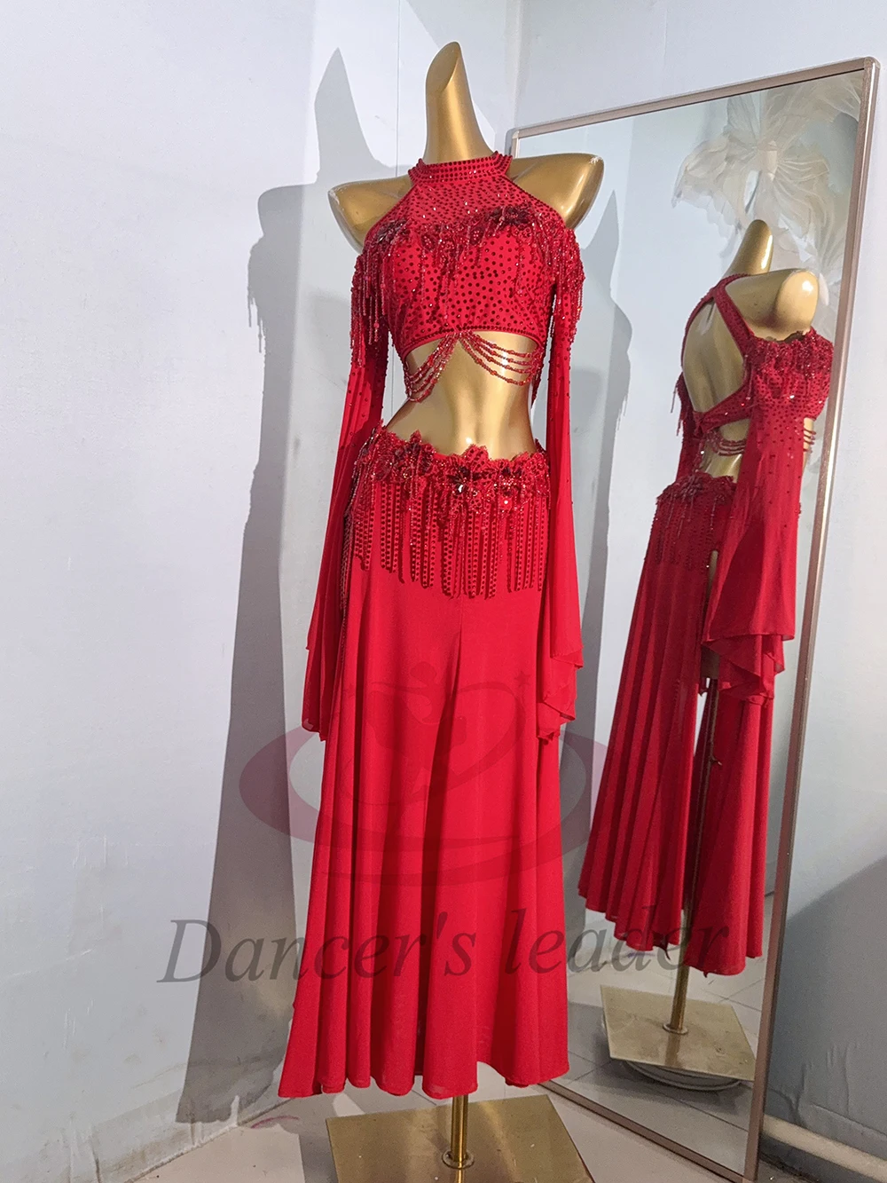 Traje de dança do ventre ab pedra feminino adulto crianças high-end personalizado grande flor vermelha samba desempenho vestido