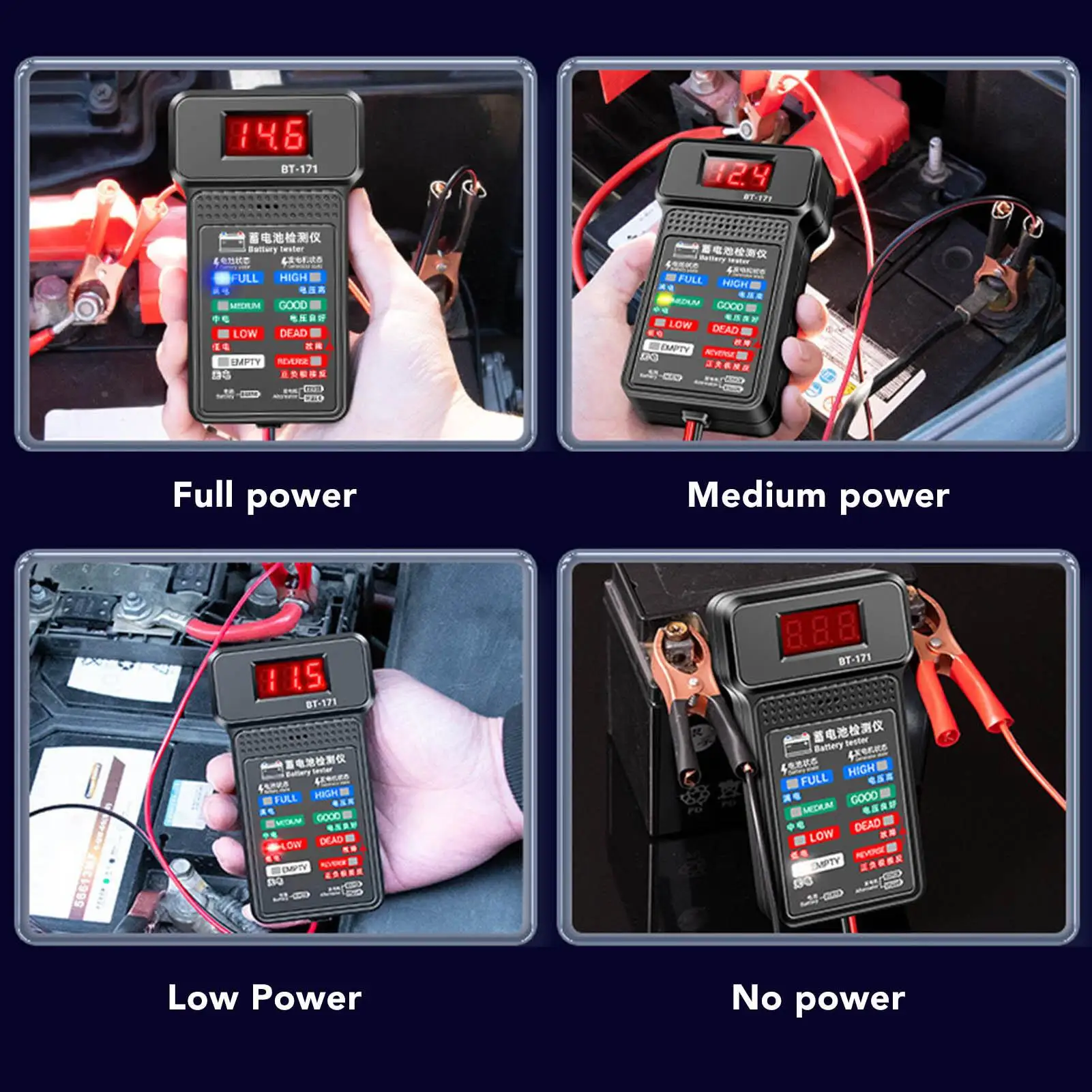 BT 171 Kfz-Generatortester – 12-V-Digital-LED-Batterieanalysator für LKWs, Motorräder, SUVs und Boote