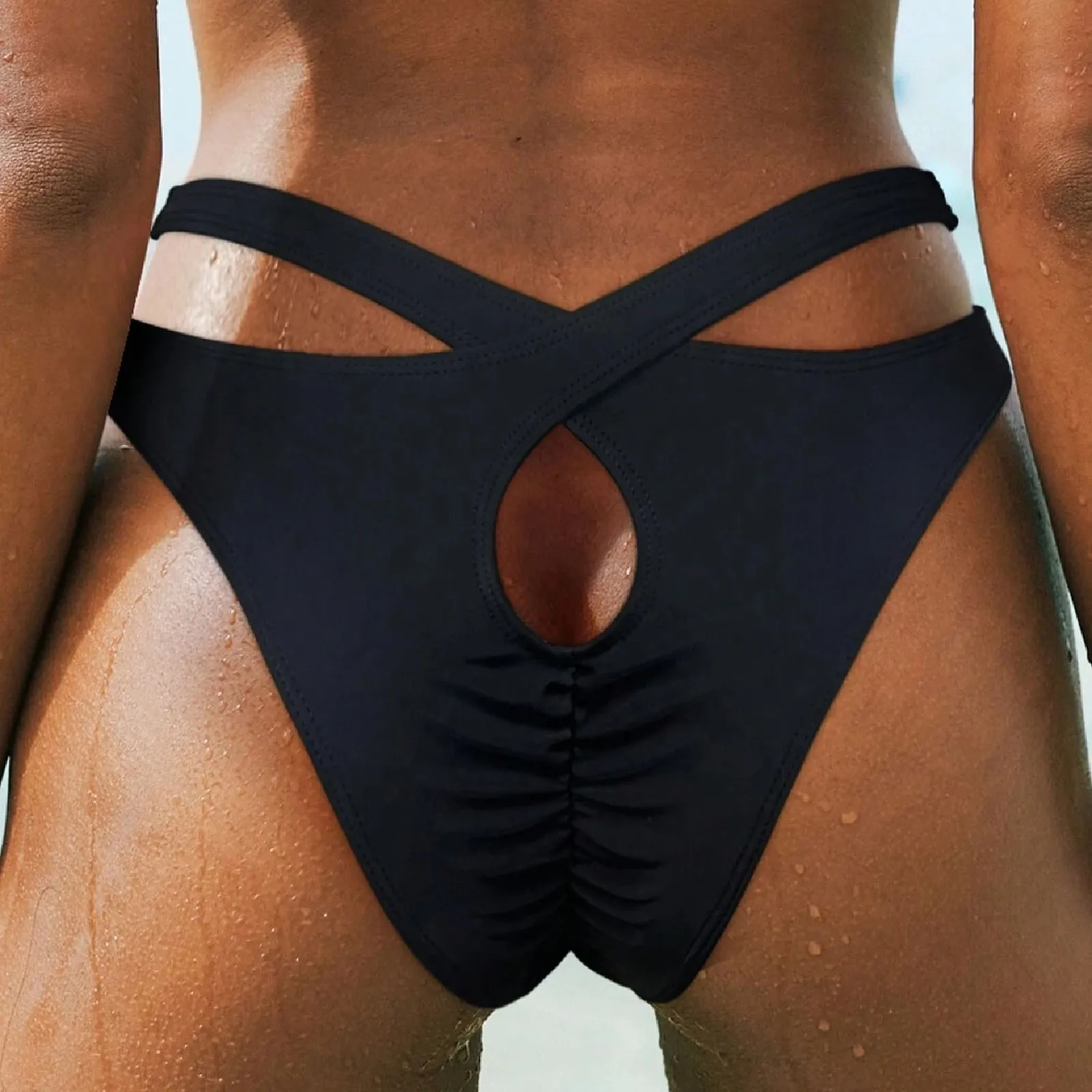 

Womens Bikini High Cut Swim Bottom Low Waist Solid Color Swim Briefs For Women Summer Beach Boxer Briefs Ruched Bottoms Shorts