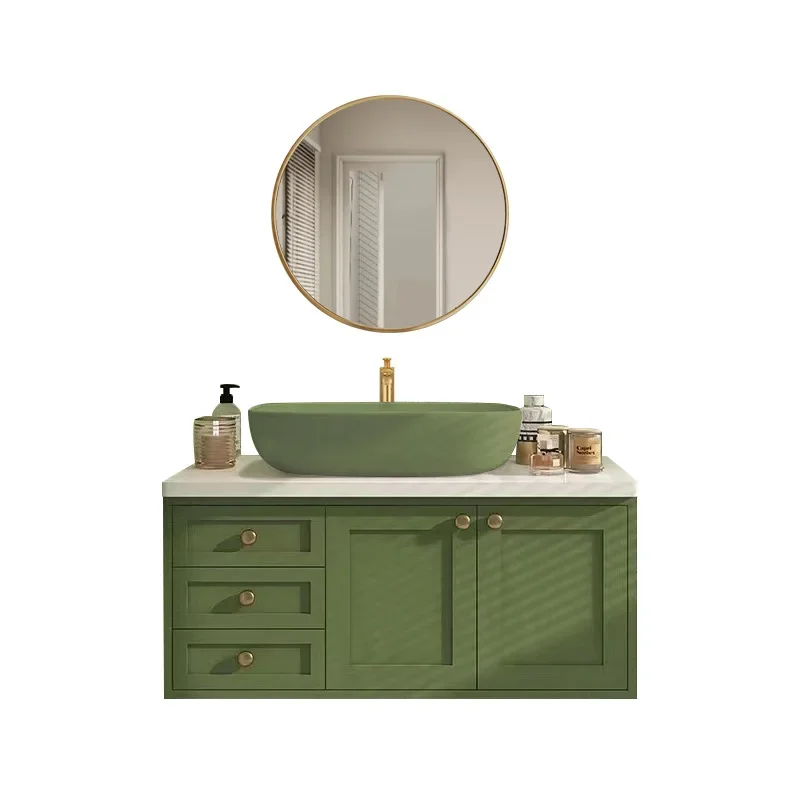 

Nordic bathroom design: Avocado Green bathroom counter basin, rubber wood bathroom, high-end washbasin