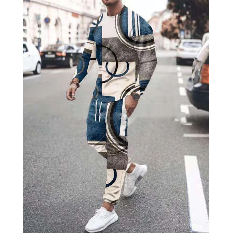 Lion Printing Men Set Tracksuit Men Sportsuits Gentlemen Set T-shirt Suit Long Sleeve 3D Coat+Pants Gyms Casual Sportswear Suit