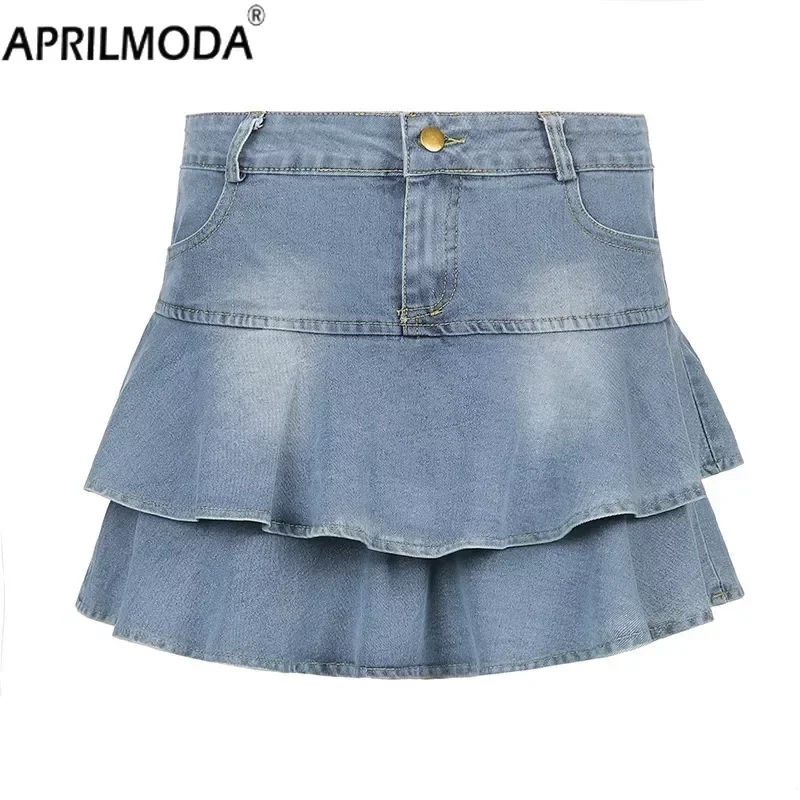 Y 2K Kawaii Ruche Vintage Denim Rok Shorts Vrouwen 2024 Zomer Esthetische Punk Hoge Taille A-Lijn Slanke Sexy Mini Jean Rokken