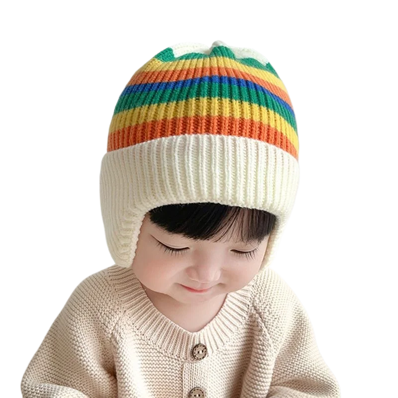 Baby Boys Girls Hats Winter Warm Knitted Beanie Caps 1 2 3 4 Years Old with Earflap for Children Kids Outdoor Hats