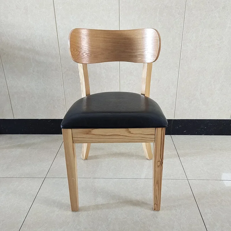 Nordic ash wood solid wood meal, curved backrest coffee chair, restaurant hotel soft bag solid wood chair 5 groups