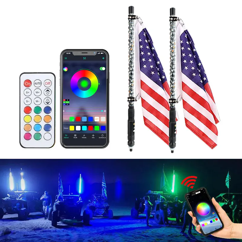 2FT LED Flagpole lamp rgb led decorative light RGB Atmosphere light Whip Light For off-road driving Pickup cross-country SUV ATV