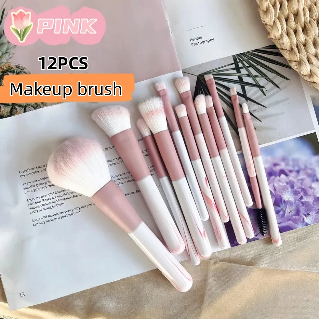 12Pcs Soft Pink Makeup Brushes Set for Cosmetic Beauty Foundation Blush Powder Eyeshadow Concealer Blending Make Up Brush