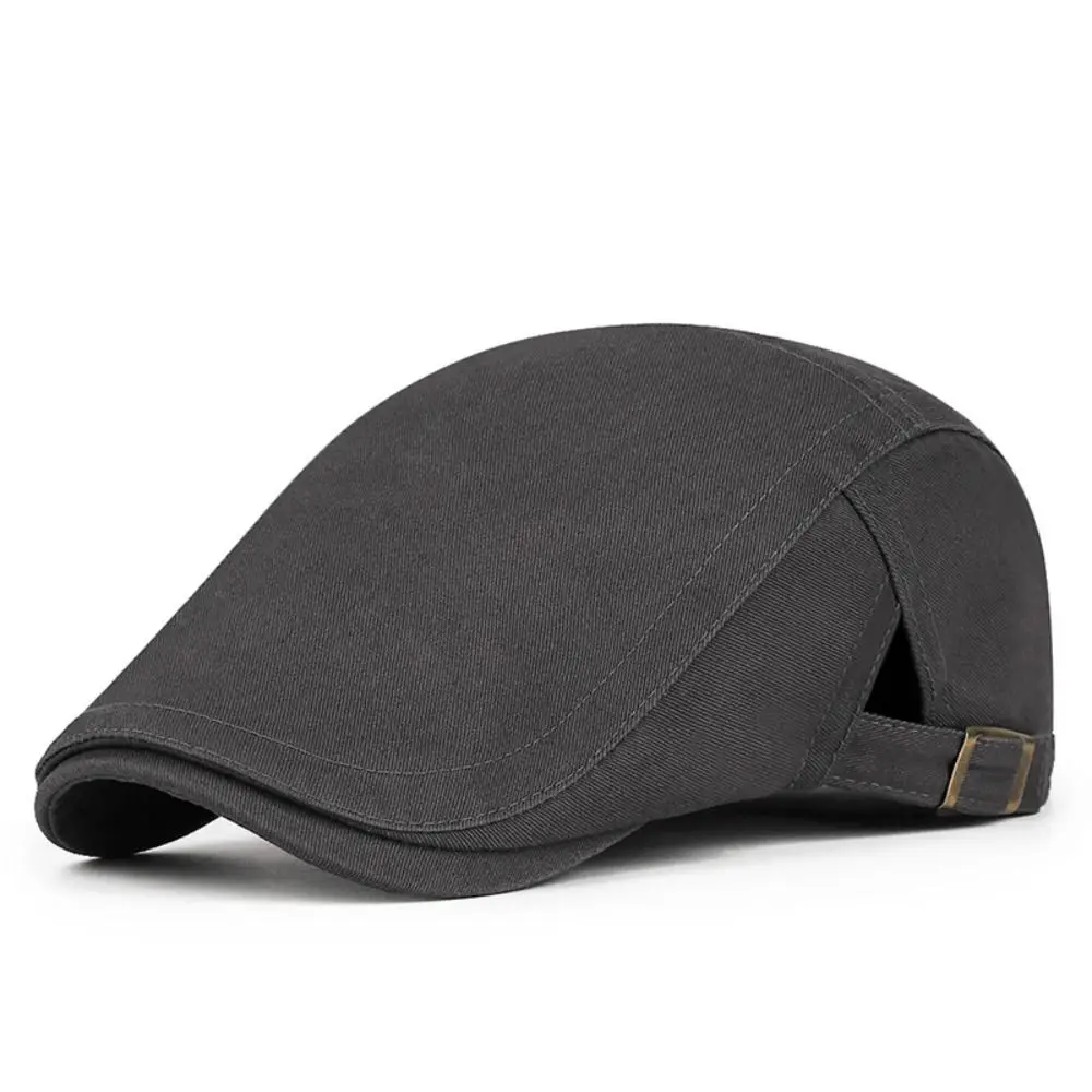 

Fashion Solid Color Men Beret Hat Korean Style British Style Mesh Flat Cap Casual Adjustable Forward Peaked Cap Outdoor