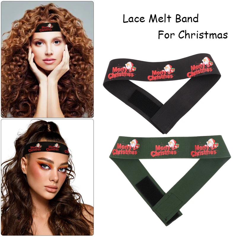 Lace Melting Band With Ear Protector Merry Christmas Printed Melt Band For Lace Frontal Wig Band For Edges Wig Melt Elastic Band