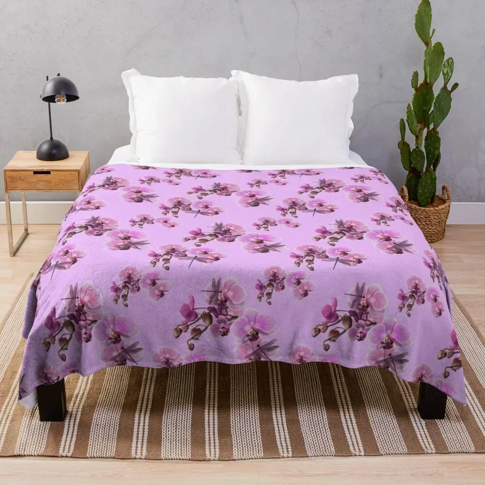 

Orchids and Dragonflies Throw Blanket Soft Beds Decorative Sofas Luxury Shaggy Blankets