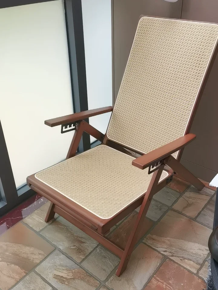 Foldable Rattan Lounge Chair-5-Position Adjustable Recliner for Elderly Portable Sleeping Chair for Balcony Patio Strong Bearing