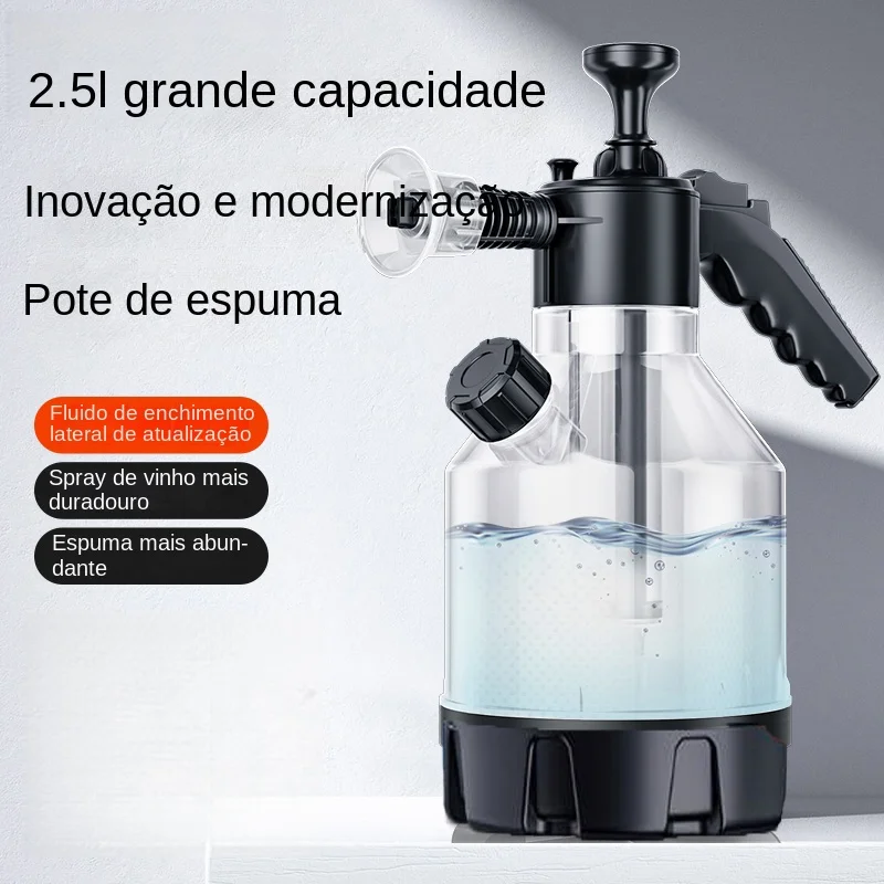 Pulverizador de espuma com bomba manual de 2,5l, com 3 tipos de bico, canhão de espuma pneumático manual, espuma de neve, garrafa de spray para lavagem de carro, limpeza de janela de carro