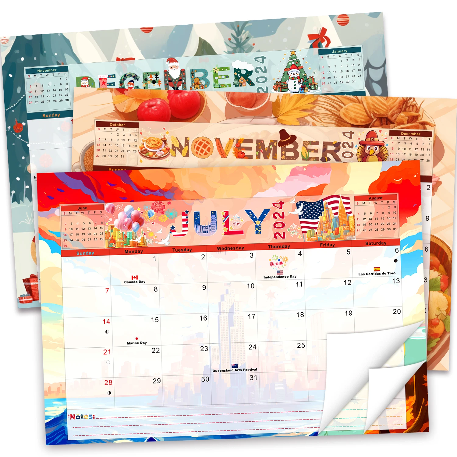 1 Set Large Family Wall&Desk Calendar for Hanging-18 Month To View Home Family Planner-July.2024 - Dec.2025