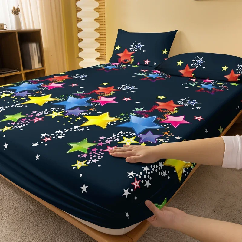 1 Piece Of Matte Bedsheet With Scattered Patterns Of Colorful Stars, Bedroom Printed Bedspread, Bedding (Excluding Pillowcases)