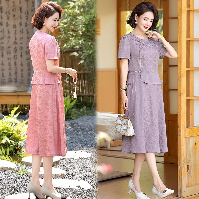 Female Solid Color Floral Mulberry Silk Midi Dres Spring Summer Elegant Patchwork Dress Vintage Casual Party Dresses