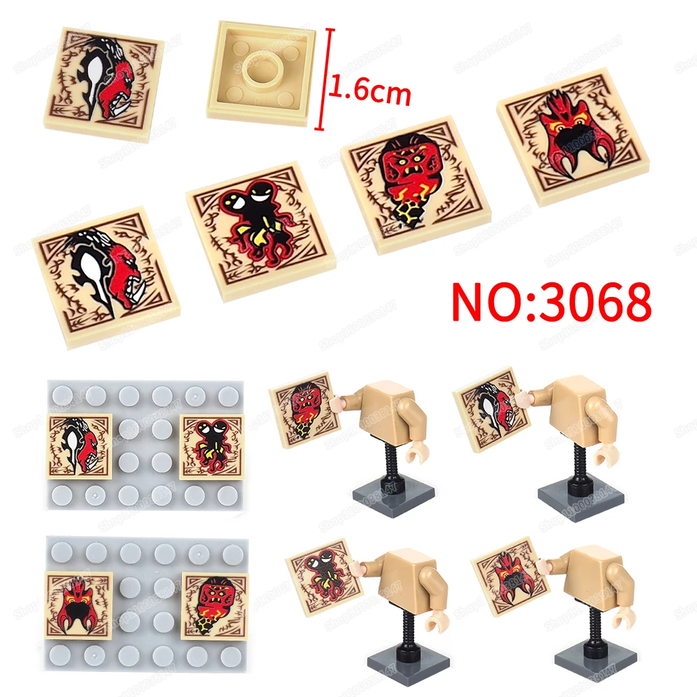 Seal Pattern 3068 Building Block Printed Tiles 2x2 Demon Magic Anger Jealousy Fear Greed Figures Parts Models Children Gift Toys