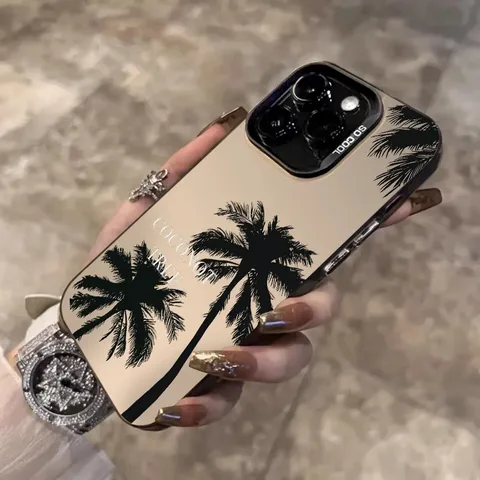 Летний противоударный чехол-бампер с кокосовым орехом для iPhone 16 16E 14 15 Pro Max 11 12 13 Pro X XR XSMax 14 Plus с лазерным покрытием