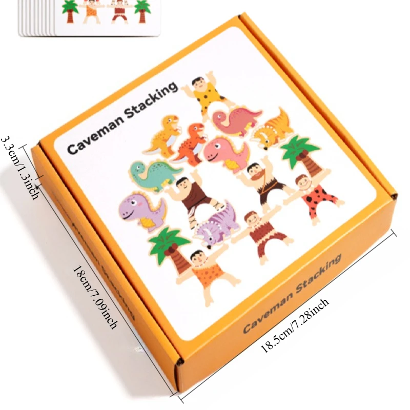 Primitive Dinosaur Balance Stacking Blocks, Wooden Educational Toy, Kids Early Learning Puzzle Game for Boys Girls