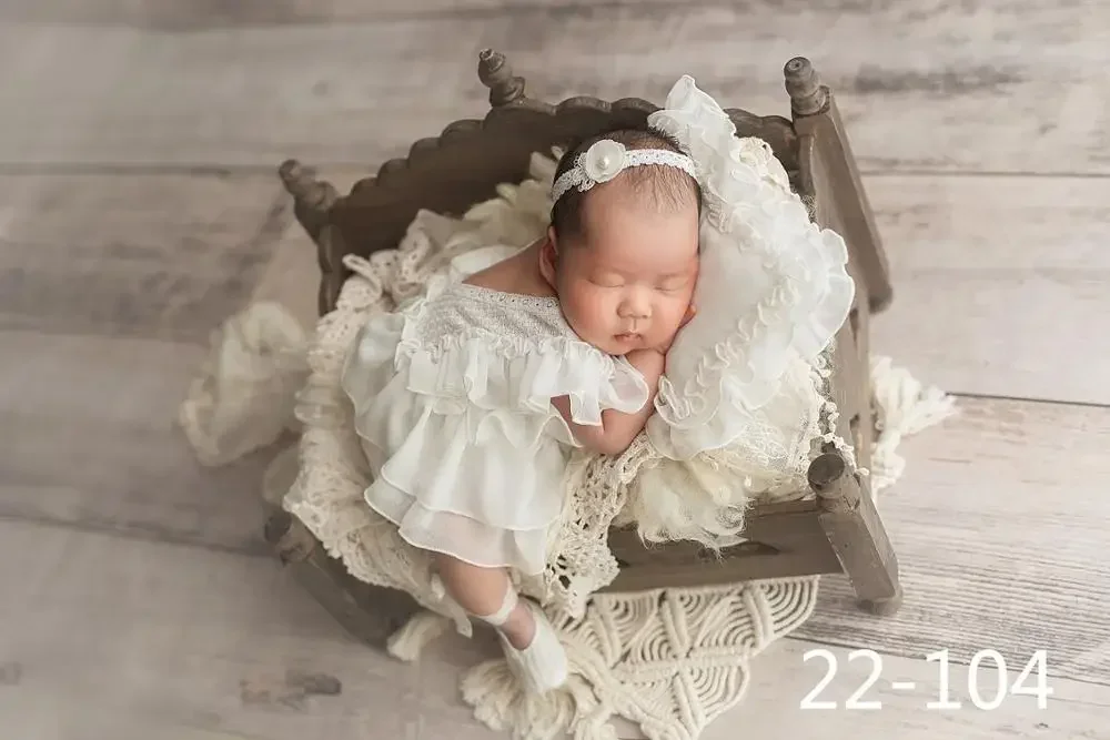 Baby Newborn Photography Props Baby Girl Lace Dress Romper Bodysuits Outfit  Hat Headband Photography Clothing image 5