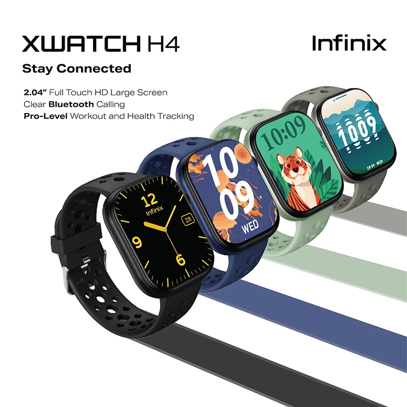 ساعة ذكية Infinix XWatch H4 XW4L إصدار الاتحاد الأوروبي باللون الأسود ومتتبع اللياقة البدنية ومراقبة معدل ضربات القلب ومتتبع النشاط المقاوم للماء