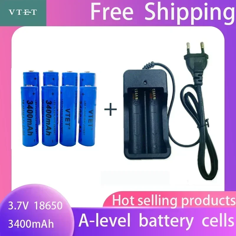 2024 New Battery High Quality 3400mAh 3.7V 18650 Li-ion Batteries Rechargeable Battery For Flashlight Torch Fan Toy Car+Charger image 5