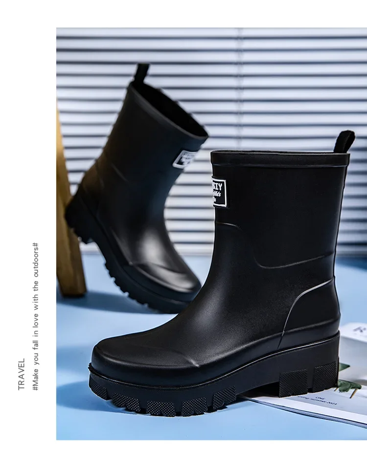 2026 Modische koreanische Damen-Regenstiefel (Wadenhöhe) mit dicker Sohle, verschleißfest, rutschfest, wasserdicht, für die Autowäsche geeignet – Detail 36