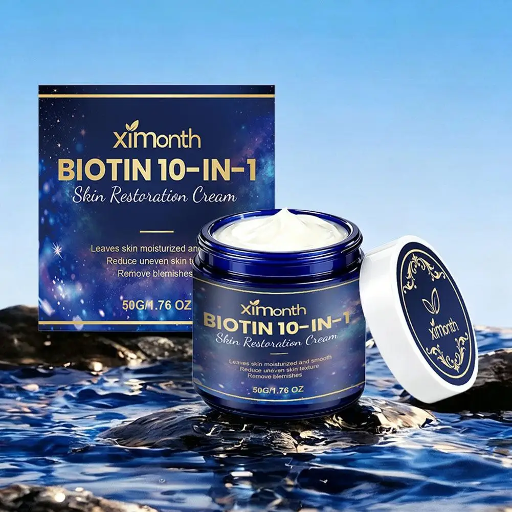 Biotin 10-in-1 Skin Restoration Cream Deep Moisturizing Firming Anti-Aging Face Neck Lotion Smooth Fine Lines All Skin Types 50g