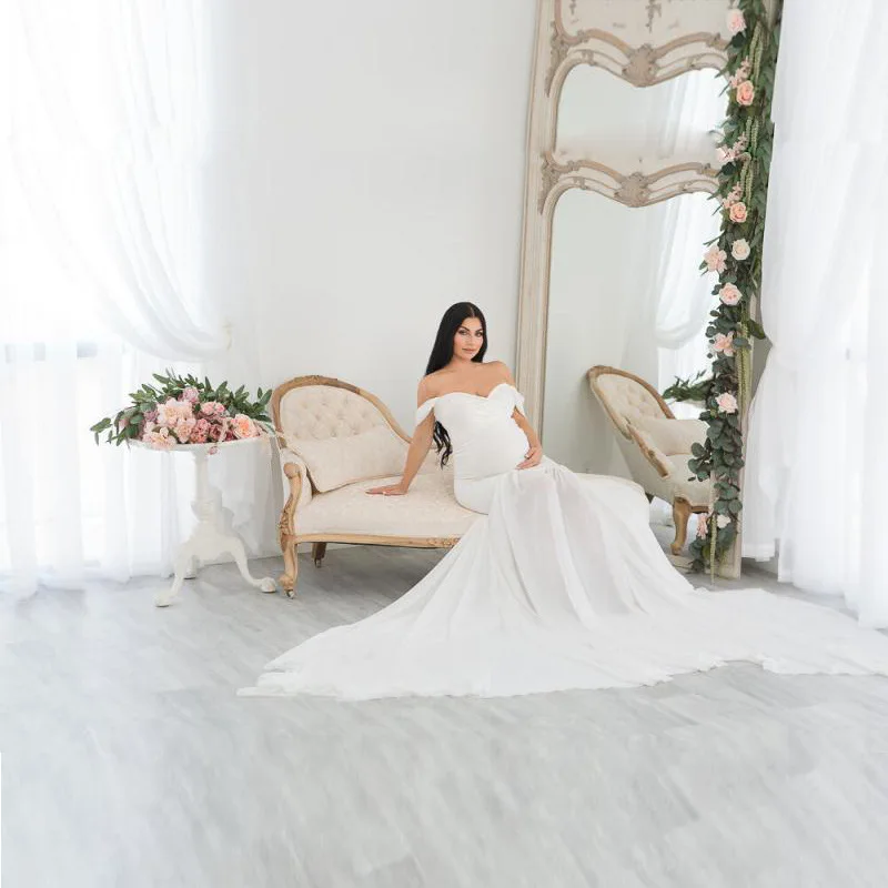 

Европейские и американские платья для беременных, платье макси из смеси шелка и хлопка для беременных с шифоновыми струящимися подол и рукавами