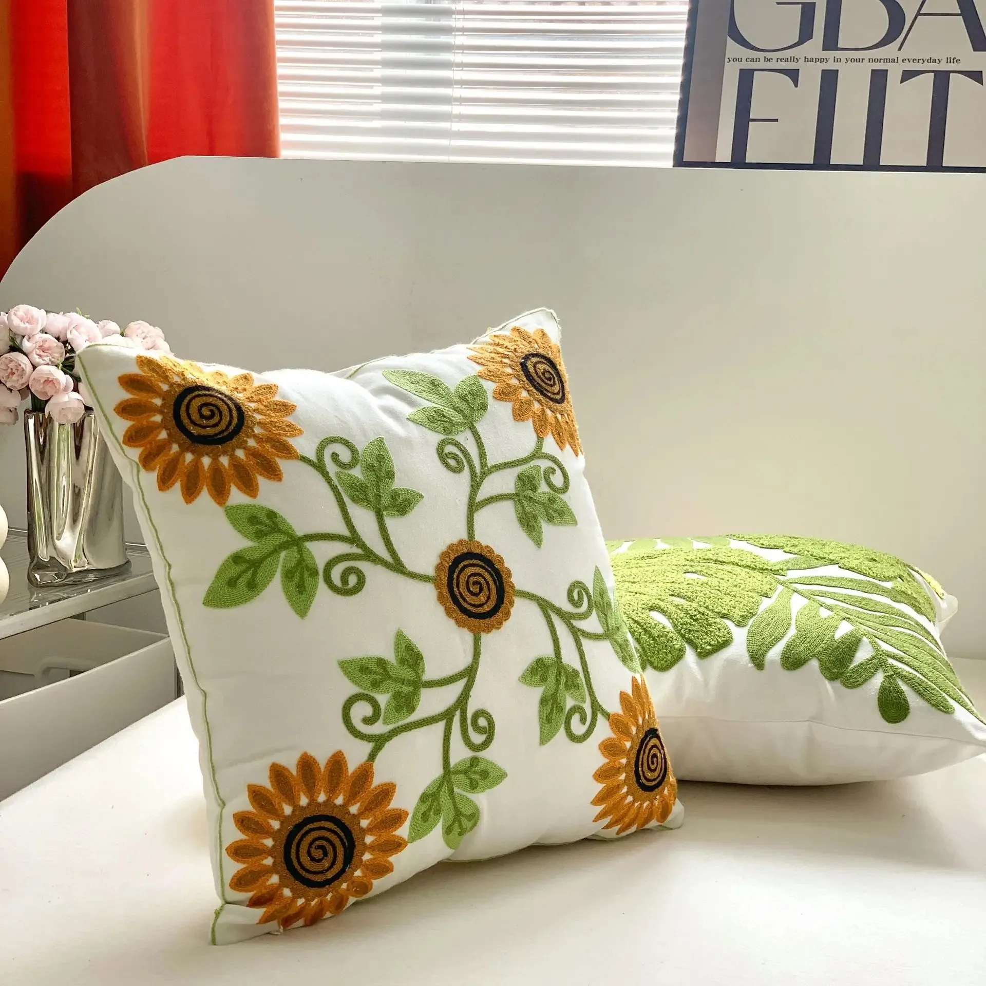 Tulpe Plüsch Kissen bezug minimalist ische einfache Sofa Stempel Taille Kissen bezug Wohnkultur bestickte Kissen bezug 45x45cm – Detail 9