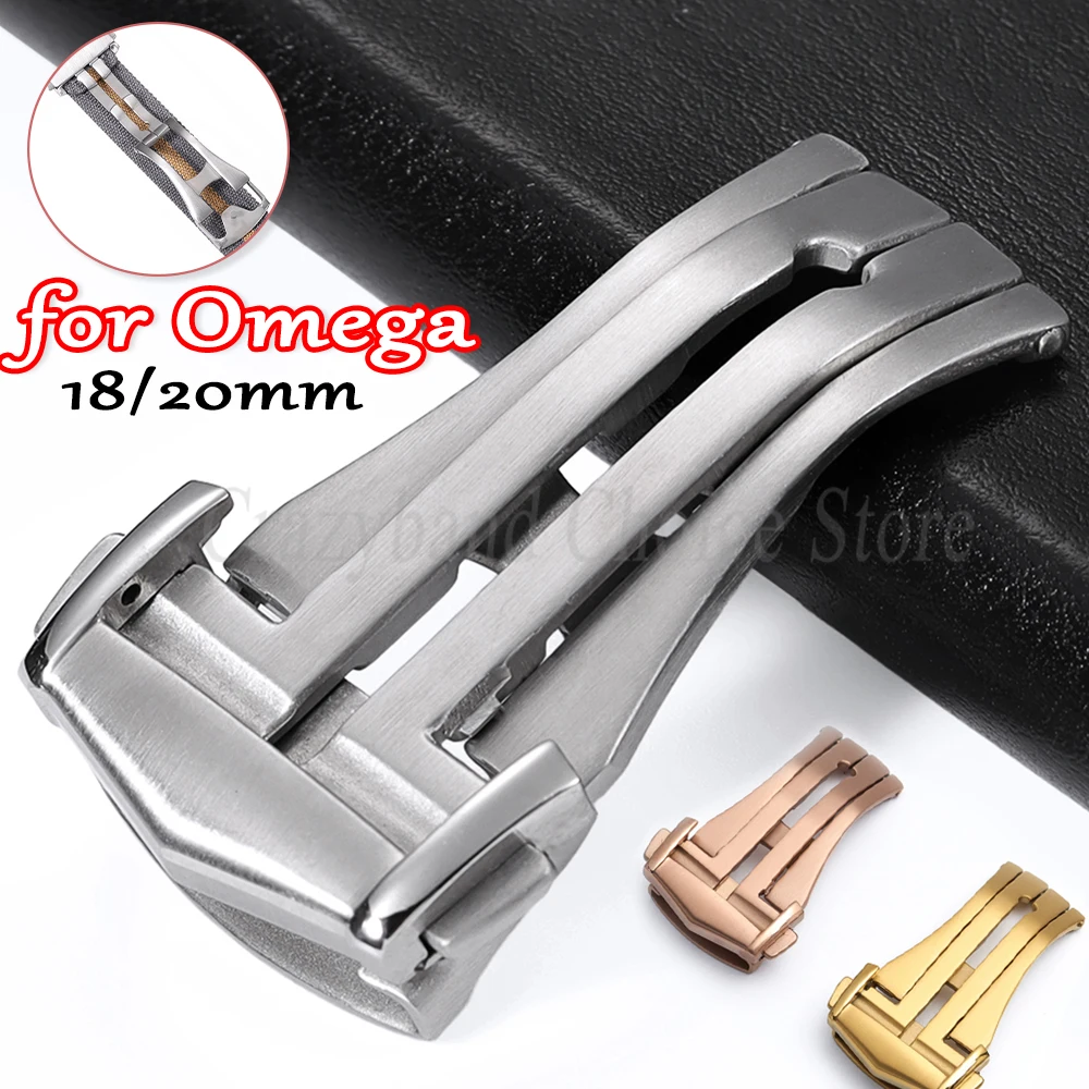 304L Matte Deployment Buckle 18mm 20mm for Omega for Rubber Leather Watch Strap Black Rose Gold Stainless Steel Butterfly Clasp