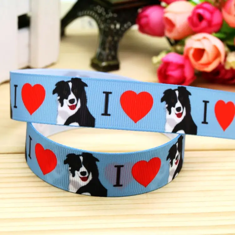 DHK Lazo de Cinta de Grosgrain Estampado con Diseño de Border Collie de 7/8 Pulgadas para Decoración de Fiesta, Manualidades, Venta al por Mayor, OEM 22mm P5753