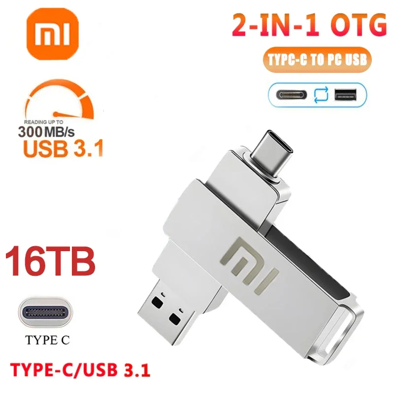 Xiaomi-Clé USB 3.0 en métal, clé USB haute vitesse, clé USB 1 To, clé USB 16 To, mémoire SSD portable, disque flash USB, adaptateur TYPE-C